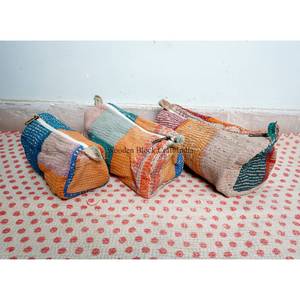 Vintage colorful Kantha Cosmetic 3 Pouch set Zipper Closure Makeup Organizer <b>Bag</b> for Storage <b>patchwork</b> kantha cosmetic pouch set - Product Image 3