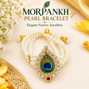 Pulsera de Perlas Morpankh para Mujer |   Joyería Festiva Tradicional para Recuerdos de Boda Haldi, Mehendi y Sangeet - Product Image 3