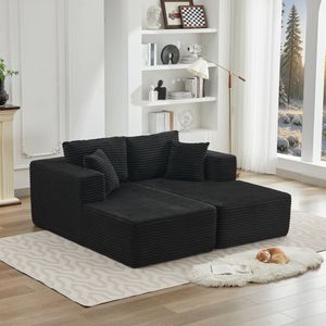 Divano sezionale Cloud 106 \ "moderno divano modulare con sedile profondo doppio Chaise longue nero peluche tessuto a coste senza soggiorno - Product Image 4