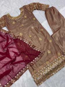 ชุดเสื้อและกางเกงปักลายแฟนซี จิมมี่ ชู พร้อมผ้าคลุมไหล่ สีมารูน 407 - Product Image 3