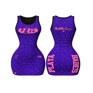 Babes <b>Women's</b> Sexy Eco-Friendly Breathable Purple Sleeveless O-Neck High Waist Letter Print Tank Dress Clubwear Skinny Fit - Product Image 1