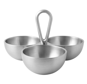 Ensemble de 3 bols de service en acier inoxydable avec support, assiettes rondes profondes modernes et polies - Product Image 1