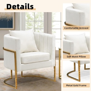 <span class=keywords><strong>Silla</strong></span> moderna de terciopelo de mediados de siglo, cómodos sillones de barril, almohada <span class=keywords><strong>blanca</strong></span>, <span class=keywords><strong>patas</strong></span> de Metal dorado para sala de estar y dormitorio - Product Image 4