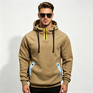 <b>Men's</b> Hooded <b>Sweatshirt</b> <b>Black</b> With Light Blue Pocket Panels Regular Fit Casual Autumn Wear 100% Polyester French Terry 2027 - Product Image 3
