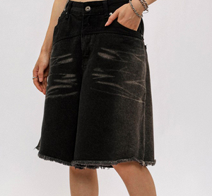 Shorts de Mezclilla Premium Plus Size para Mujer, Cintura Media, Elásticos, Transpirables, de Secado Rápido, 100% Algodón, Corte Recto, Estilo Casual de Verano - Product Image 4