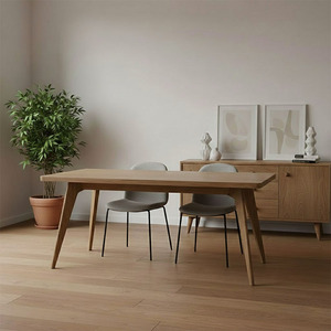 Scandinavian Solid Wood Dining Table Set Rectangular Tapered Leg Minimalist Nordic Dining Table and Chairs Modern Fabric Chairs - Product Image 5