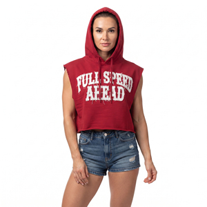 Women Sleeveless Pullover Hoodie Crop <b>Distressed</b> Embroidered Gym Wear Hoodies Cotton Fleece Sleeveless Hooded Crop <b>Top</b> Ladies - Product Image 3