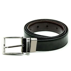 Ceinture Formelle en Cuir Véritable Noir Uni en Peau de Vache avec Boucle Rectangulaire Argentée Durable pour Hommes et Femmes - Product Image 1