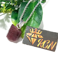 Pendentif en tourmaline rose naturelle brute, argent sterling 925, fait main, pierre précieuse brute, certifié par un tiers, serti clos, collier KGN