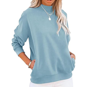 Nouvel Arrivage – Sweat-shirt en Coton Confortable et Décontracté pour Femme, Col Rond, Manches Longues, Épaules Tombantes, Couleur Unie, Style Luxe - Product Image 1