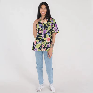 Camisa de Vestir Ecológica con Estampado Floral Tropical, Blusa Hawaiana con Botones, Talla Grande, Top de Manga Corta para Primavera/Verano, Estilo Retro Vintage para Mujer - Product Image 3
