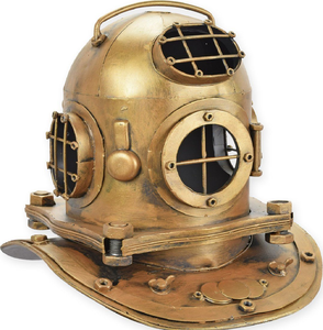 Casque de plongée en eau profonde couleur argent brossé avec larges fenêtres circulaires, repose sur une plastronnette profilée. Prix de gros. - Product Image 5