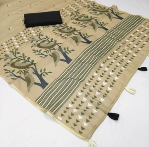 Traditional Checkered Colour <b>Block</b> Dharmavaram Cotton Silk Linen Saree for Party - Product Image 2