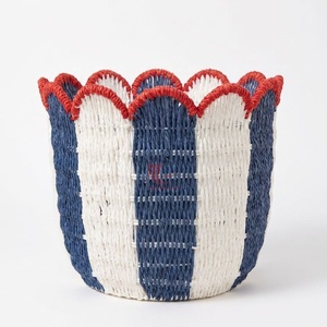 Woven <b>Straw</b> Storage <b>Basket</b> Flower Shape Striped Organizer Bin for Living Room Nursery Bathroom - Product Image 4