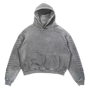 Oversized Crop Hoodie <b>Men's</b> 100% Cotton French Terry Solid Color <b>Pullover</b> With Pocket And Sleeve Details Autumn Wear - Product Image 1