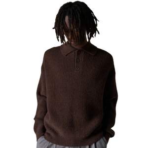 Suéter Polo de Manga Larga para Hombre, Tejido Waffle, Color Marrón, Cuello con Botones, Estilo Casual, Mezcla de Algodón con Textura Suave, OEM Personalizado - Product Image 3