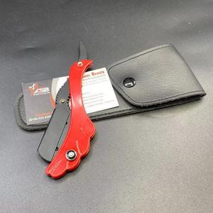 Navaja de Afeitar Profesional de Alta Calidad con Cuchilla Reemplazable, Logotipo Personalizado, Negra y Roja, de Acero Inoxidable, Recta - Product Image 3