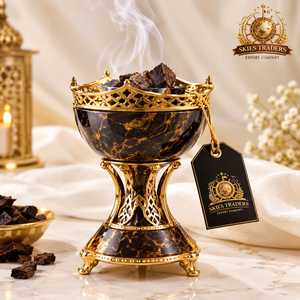 Brûleur d'encens de luxe en laiton, porte-bakhoor arabe, encensoir à charbon d'oud, Mabkhara dorée à motif arabesque, support de parfum de table - Product Image 1