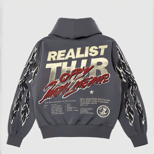 Sweat à capuche imprimé Realist Thug Oppy Memer pour homme, style streetwear, coupe oversize, en polyester tricoté, style automne, avec logo au dos - Product Image 1