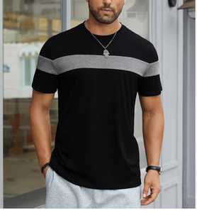 <b>Men's</b> Color Block Short Sleeve <b>T</b>-<b>Shirt</b> | Casual Crew Neck Horizontal <b>Stripe</b> Tee | Basic Summer Pullover <b>Shirt</b> - Product Image 5