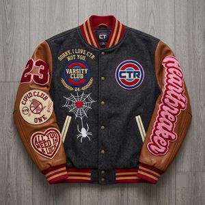Unisex Wool Shell Patchwork Varsity Jacket Down Filled Streetwear Winter Outerwear OEM ODM - Product Image 1