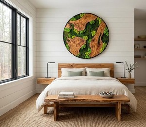 Arte de pared de musgo Evergreen, decoración de madera, escultura inspirada en la naturaleza, panel de arte forestal, acento botánico, decoración interior de lujo - Product Image 4