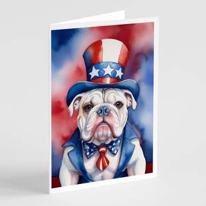 Whimsical A7 Size <b>5x7</b> Blank Note Cards Pack 8 with <b>Envelopes</b> English Bulldog Patriotic American Design for Greetings - Product Image 1