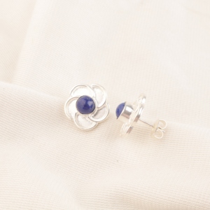 Designer Indian Handmade 925 Sterling <b>Silver</b> Plated Precious Metal Alloy Lapis Lazuli <b>Stud</b> Earrings for Unisex Wedding & Party - Product Image 2