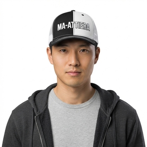 Gorra Trucker Negra y Blanca para Hombre, Malla Trasera, Gorra de Béisbol, Logotipo Personalizado Bordado, Ajustable con Cierre a Presión - Product Image 1