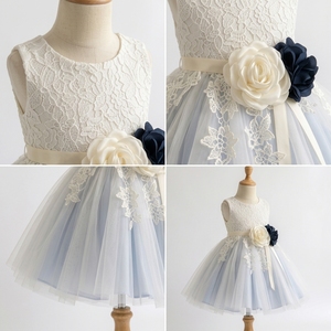 Robe de Demoiselle d'Honneur Tutupetti Élégante et Luxueuse, Bleu Poussière, Dentelle Ivoire, Tulle, Robe de Bal Sans Manches, Princesse, Mariage, Anniversaire, Enfants - Product Image 3