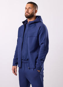 Ensemble de survêtement décontracté pour homme, bleu marine, à capuche, manches longues, couleur unie, jogging, poids moyen, 100 % coton respirant, design 2-en-1, automne - Product Image 5