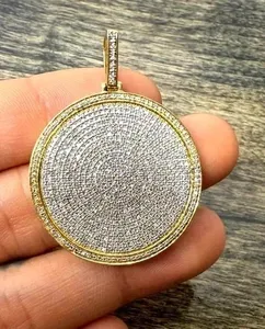 Luxury Round Moissanite Gold Plated 925 Sterling <b>Silver</b> Iced Out Circle Pendant Hip Hop Jewelry for Men Women - Product Image 5