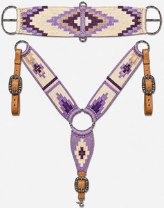 Ensemble de sangle de poitrine et de gilet pour cheval en nylon violet, motif diamant sud-ouest avec boucles en cuir concho - Product Image 1