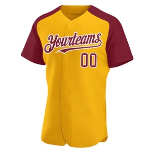 Customized <b>Elite</b> Yellow Maroon Baseball Uniform with Raglan Sleeves Breathable Bird Eye Mesh Custom Team Apparel - Product Image 2