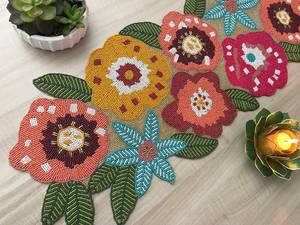 <b>Black</b> Gold Embroidered Floral Eco-Friendly Durable Luxury Table <b>Runner</b> Rectangle Fabric Handmade Mats - Product Image 2