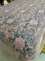 Nappe rectangulaire en coton imprimé floral classique, lavable, pour la décoration de la maison, nappe imprimée au bloc