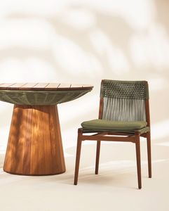 Silla Moderna de Madera de Teca para Exteriores, Elegante Silla de Bistró sin Brazos con Cordón Tejido - Product Image 1