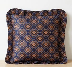 Handmade Cotton Block Print Pillow <b>Cover</b> Colorful Floral Square Vintage Sham Ruffled <b>Throw</b> Cushion for Home or Hotel Use - Product Image 2