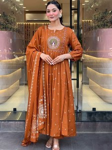 Pink Other Party Quick Dry Kurta with Embroidered Dupatta Regular Fit Traditional Indian Women's Casual Wear - Product Image 5