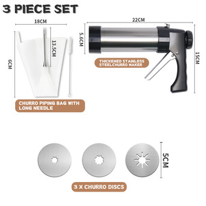 Presse à churros en acier inoxydable, ensemble de presse à pâte manuelle avec 3 embouts pour la pâtisserie en cuisine - Product Image 3