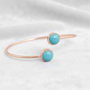 Natural Sleeping Beauty Turquoise Open <b>Bangle</b> <b>Bracelet</b> 925 Sterling <b>Silver</b> 14K Gold Plated December Birthstone Jewelry - Product Image 3