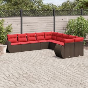 Set di divani da giardino in polyrattan marrone da 10 pezzi con cuscini, collezione di mobili da giardino - Product Image 1