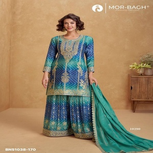 Collection Premium de Soie Chinon avec Ensemble Prêt-à-Porter Brodé Plazzo-Suit et Dupatta – Vente en Gros - Product Image 1