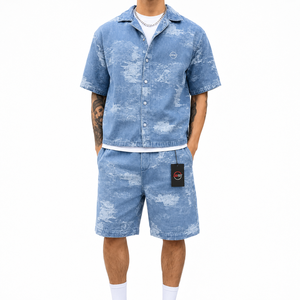 Ensemble short en jean premium pour homme – Tissu durable, chemise élégante et short assorti, coupe confortable, idéal pour l'été - Product Image 1