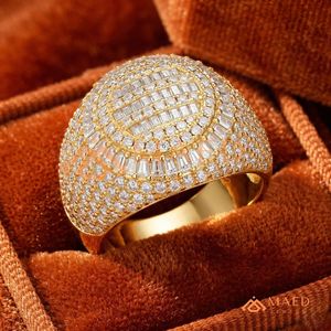 18K Yellow Gold Plated Men's Iced Out <b>Dome</b> <b>Ring</b> Baguette & Round Cut Diamond Statement Band Hip Hop Jewellery Moissanite <b>Ring</b> - Product Image 1