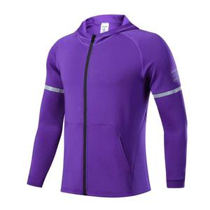 Veste polaire à capuche pour homme, couleur violette, fermeture éclair intégrale, manches longues, respirante, style sportif, polyester, vêtement d'automne avec poches - Product Image 1