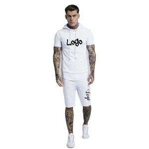 ชุดเสื้อฮู้ดและกางเกงขาสั้นผ้าฝ้ายโพลีเอสเตอร์ Raglan,กางเกงขาสั้นสำหรับออกกำลังกายในยิมมีโลโก้แบบกำหนดเอง - Product Image 3