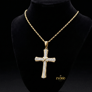 Religious Cross <b>Pendant</b> Necklace 18K <b>Solid</b> <b>Gold</b> Link Chain Trendy Diamond Children's Unisex Jewelry - Product Image 1