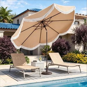 Ombrellone da Esterno Boho da 3 Metri con Inclinazione a 30°, Raggio 2.5m-2.7m, Struttura in Metallo, Frange e Manovella, Ideale per Palestre - Product Image 6