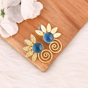 <b>Blue</b> Hydro Gemstone Brass <b>Stud</b> <b>Earrings</b> Gold Plated Handmade Jewelry for Women Wholesale Lot 10 Pairs - Product Image 3